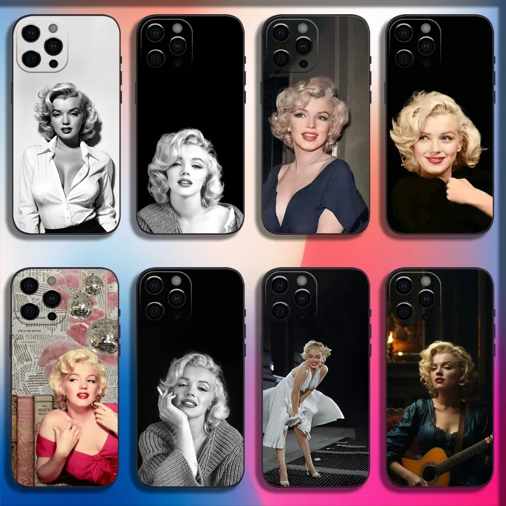 M-Marilyn Model M-Monroe Phone Case For iPhone 16,15,14,13,12,11,Pro,X,XS,Max,XR,Plus,Mini Soft Black Cover