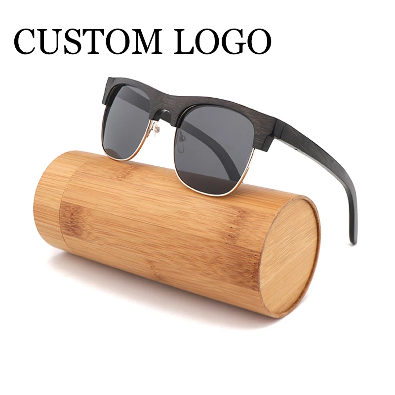 

Retro Fashion Half-Frame Sunglasses Natural Bamboo Men's Sun Shades Handmade Classic Polarized UV 400 Protection With Box