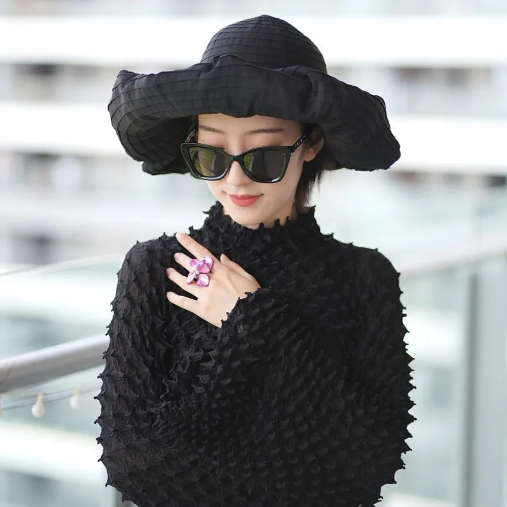 

Fashion Bowknot DIY Moldable Wide Brim Hat Sunscreen UV Anti Plastic Bucket Hat Foldable Breathable Women Sun Hat Travel