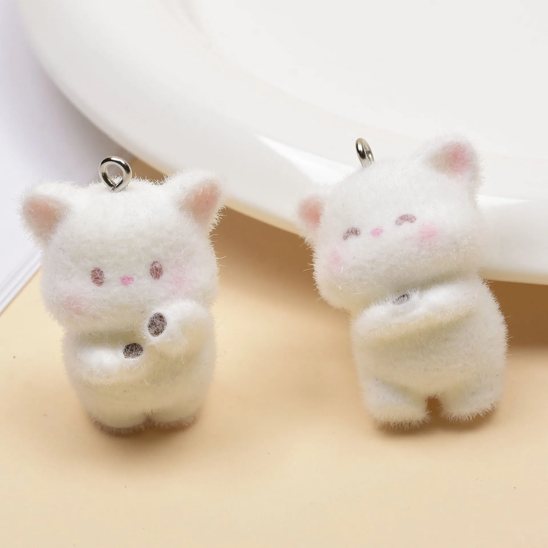 20pcs Cartoon Cute Resin Charms Flocking Doll little bear Pendant For Earrings Keychains Making DIY Jewelry Accessories
