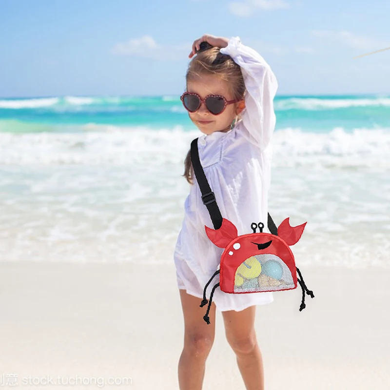 2024 Summer Kids Travel Beach Mesh Bag Cartoon Crab Toy Storage Bag Children Shell Collecting Cute Bag Gift For Kids