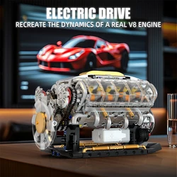 MOC Technik Electrically Driven V8 Engine Model Car Building Blocks Set Creative Educational Toys Christmas Gifts For Boys Kids