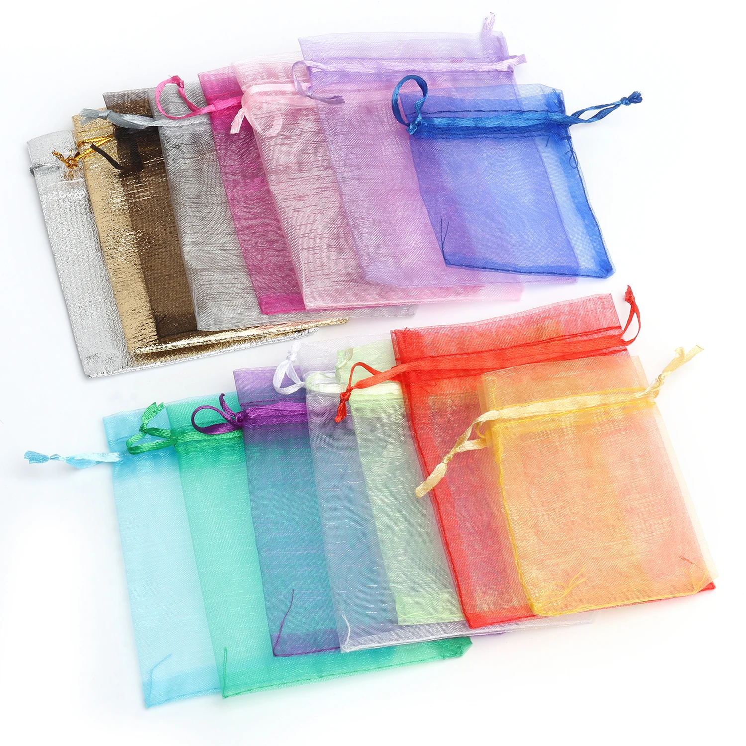 50pcs 7x9cm 9x12cm 17x23mm Colorful Organza Jewelry Packaging Pouches Bag Christmas Drawstring Bag Wedding Jewelry Pouch Gift