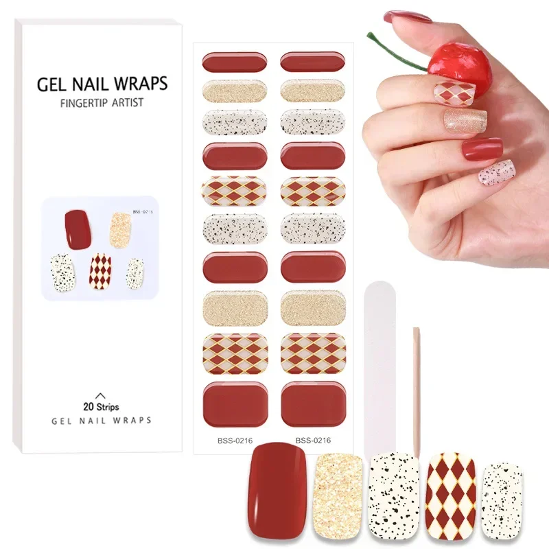 20 Strips Semi Curing Gel Nail Care Sticker Europe and America Bronzing Nail Polish Film UV Light Full Cover Stickers for Nails