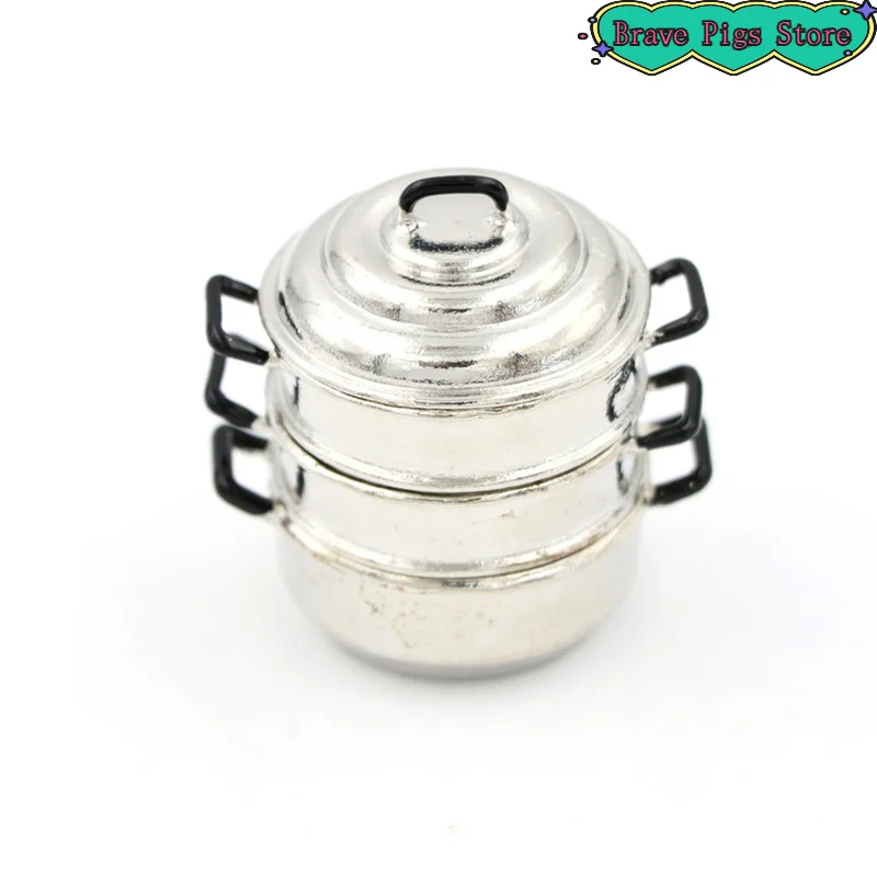 Miniature Ornaments 1:12 Kitchen Decoration Metal Cooking 3 Tier Steamer Toys