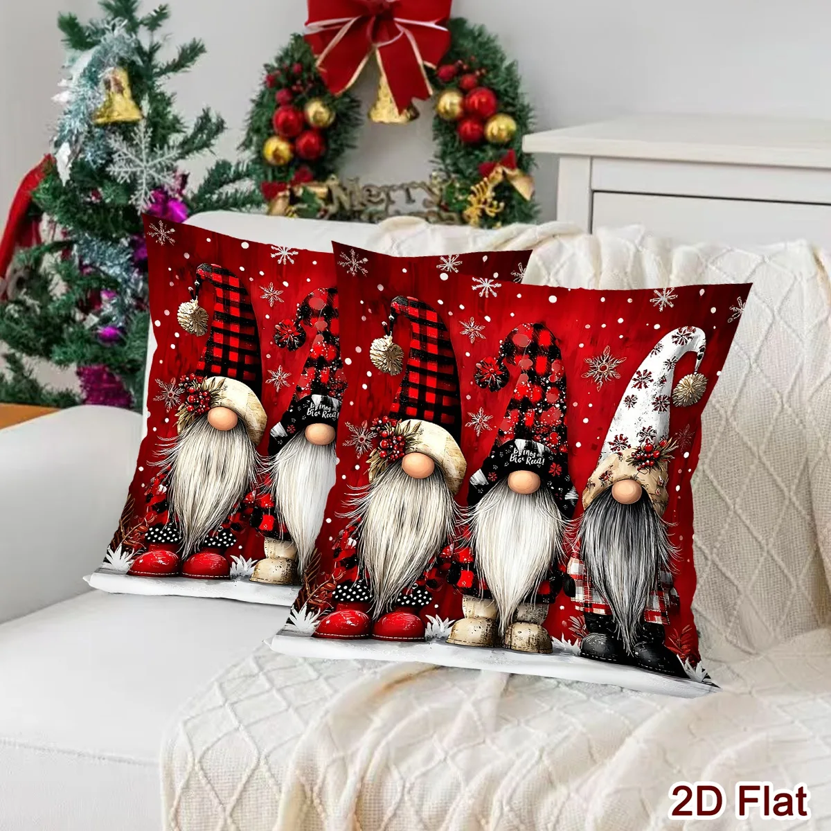 1pc Merry Christmas Pillow Covers Xmas Poinsettia Polyester Throw Pillow Covers Christmas Decor for Home 2026 New Year Gifts