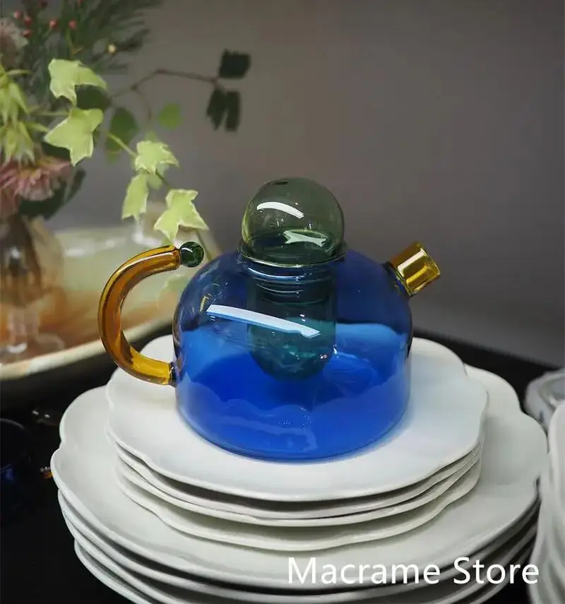 

Multicolored Glass Heart Resistant Glass Teapots Suits Cups Borosilicate Glass Boil Water Tea Sets Kettle Water Cup Bottle