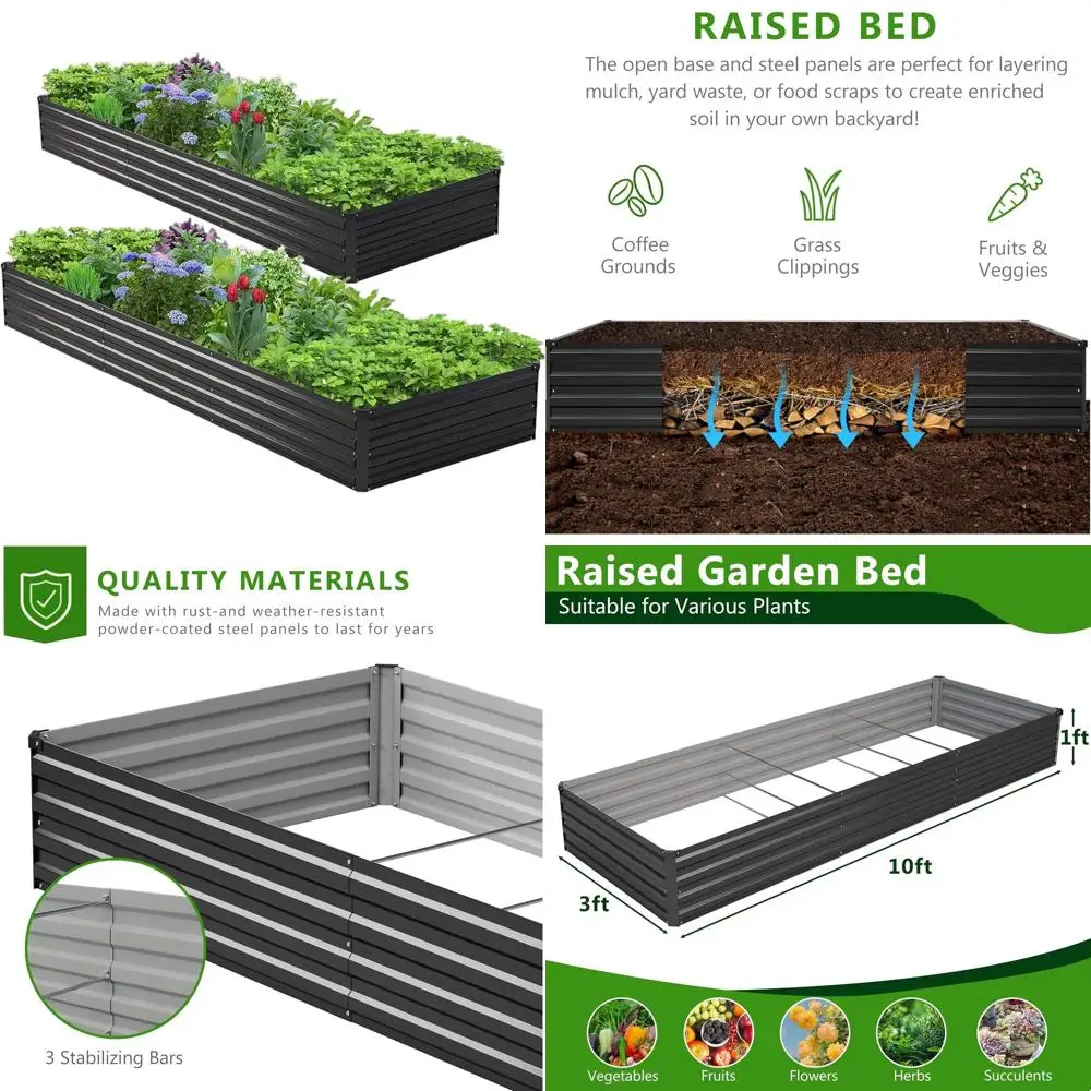 

Металлическая оцинкованная грядка-клумба 10x3x1 фут (3x0.9x0.3 м) для овощей, цветов и трав – устойчивая к ржавчине, для садоводства на террасе