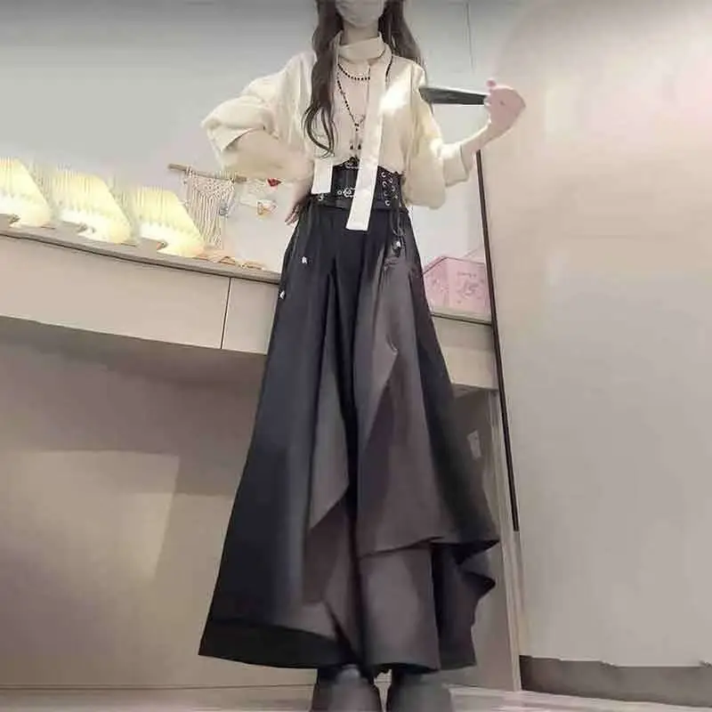 غير النظامية تنورة السراويل المشمش اللون بلوزة قمصان 2 قطعة مجموعات الملابس النسائية Blusas الخريف الشتاء Pantalon فام #2