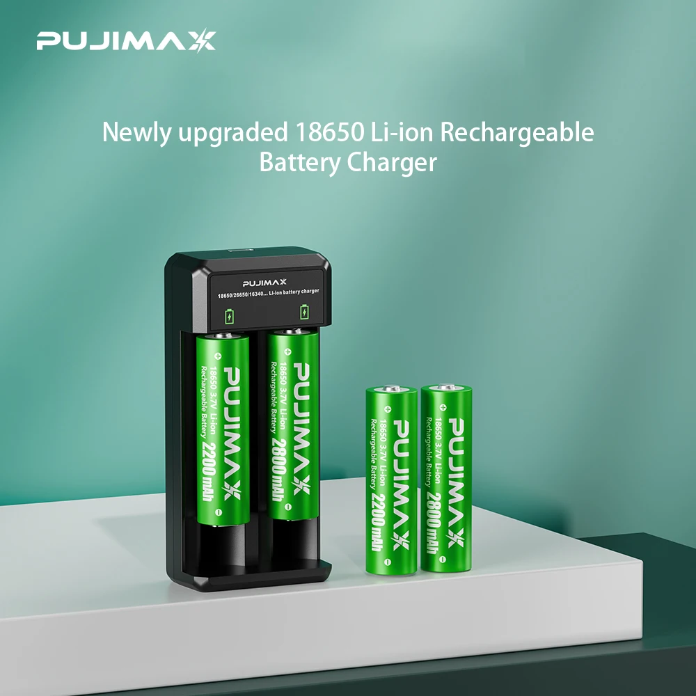 PUJIMAX 1/2 Slots 18650 Batterieladegerät zum Aufladen für 26650 18350 18490 14500 26700 26500 Li-Ionen-Akku-Ladegerät