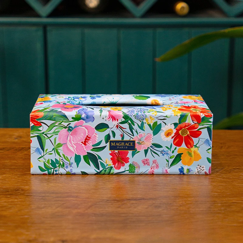 Tissue Box Household Daily Tissue Storage Box Flower Pattern Country Style Tissue Box with Flowers for Tabletop Decoration