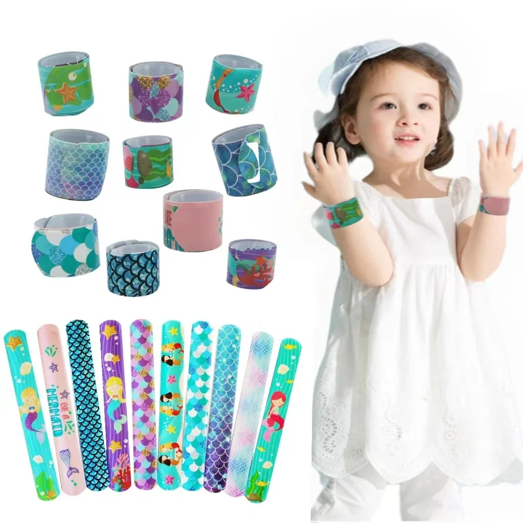 10pcs Mermaid Children Slap Bracelets Girl Mermaid Birthday Gift Under The Sea Happy Birthday Party Decor Kids Gir Guests Gifts