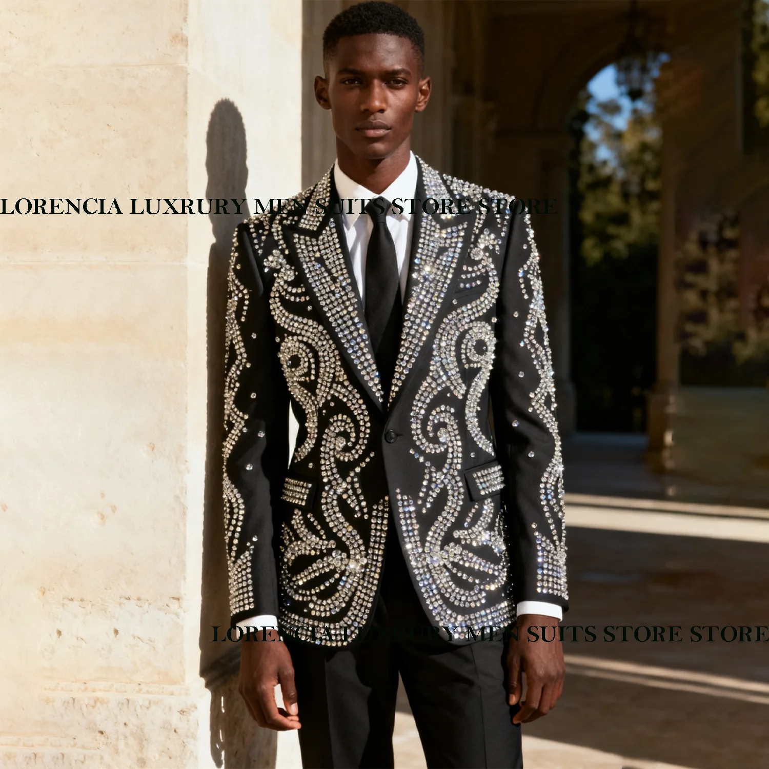 

Американские мужские костюмы по индивидуальному заказу, роскошные смокинги для жениха со стразами и кристаллами, высококачественные комплекты из 2 предметов, вечерние chamarras para hombre