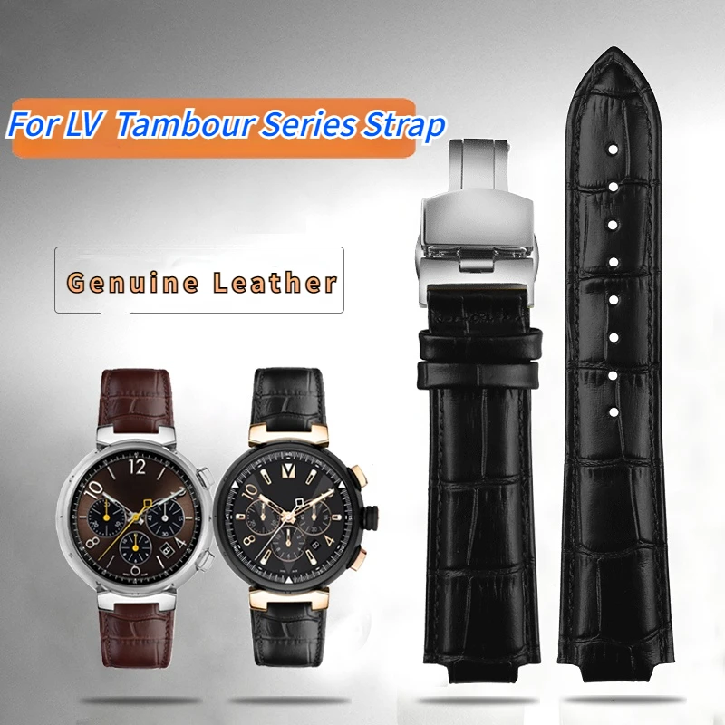 For LV Watch band for Louis Vuitton Tambour Series Mouth 10 12mm Watchband Men's Women's Q114k Q1121 Genuine Leather Watch Strap