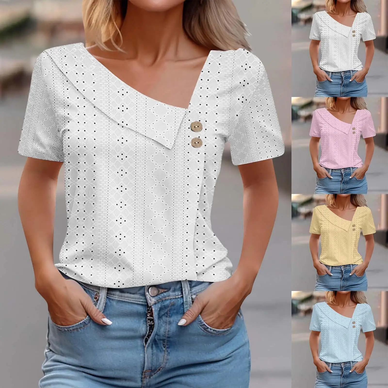 

Женский топ на пуговицах Pure Color ort Sve V-Ne, лето 2022, тонкий цельный трикотаж из полиэфирного волокна стандартного кроя