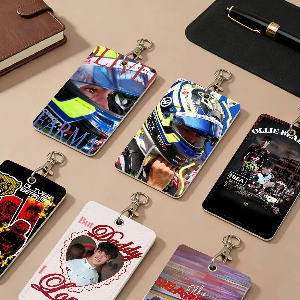 O-oliver Racing B-bearman PU Leather Card Holders Anti-lost Student ID Protective Cover Cases Campus Access Cards Key Chain