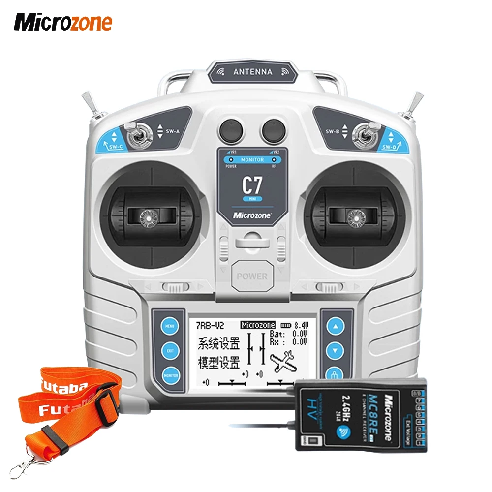 MicroZone C7-MINI MC7 2.4Ghz 8CH RC Transmitter Remote Control MC8RE-V2 PWM/ SBUS Receiver For Fixed-wing/ Car/ Boat/ Multi-axis