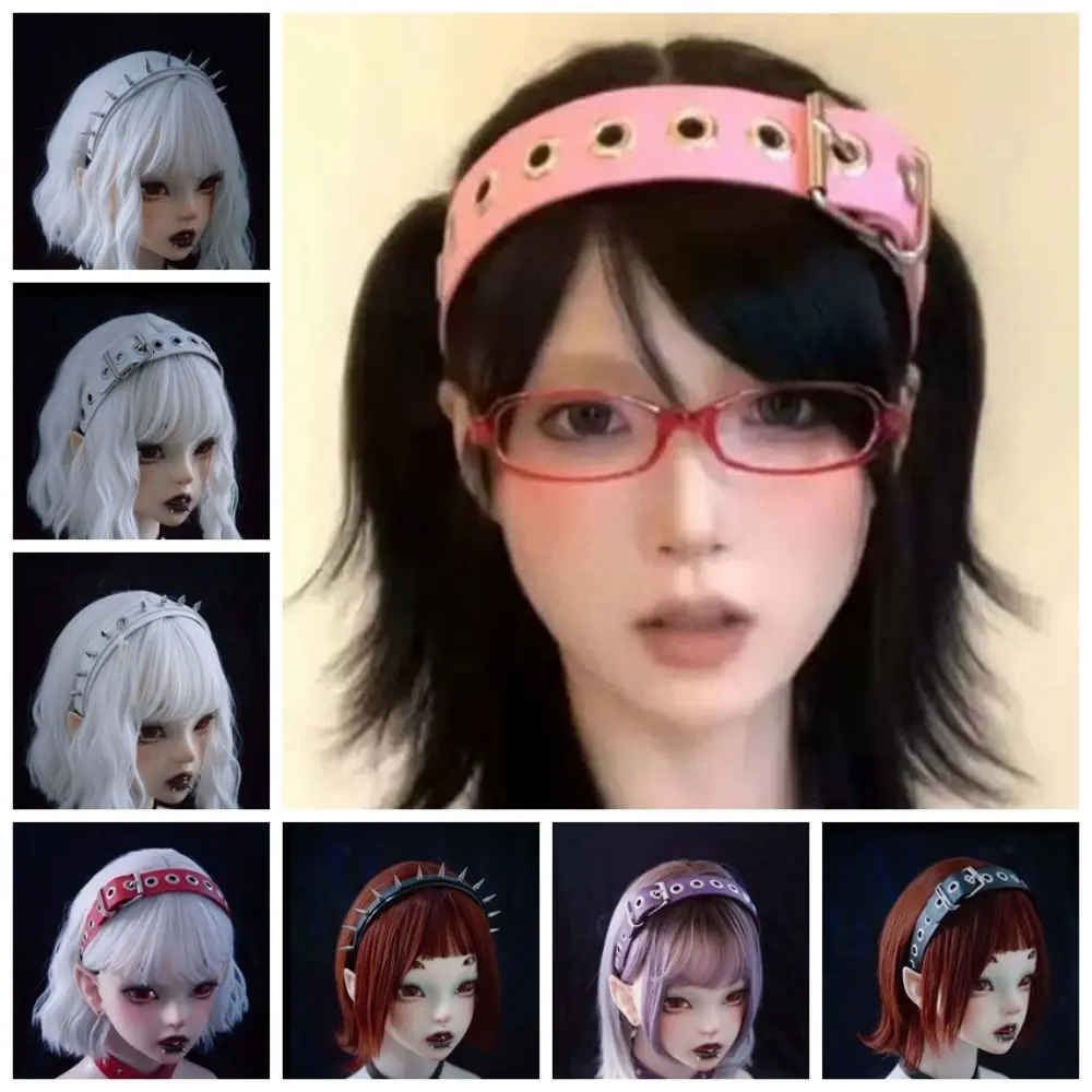 

Hollow Out Steampunk Hair Hoop Rock-inspired Gothic Punk Rivet Headband Wide Side Headpiece Leather Buckle Hairband Outdoor