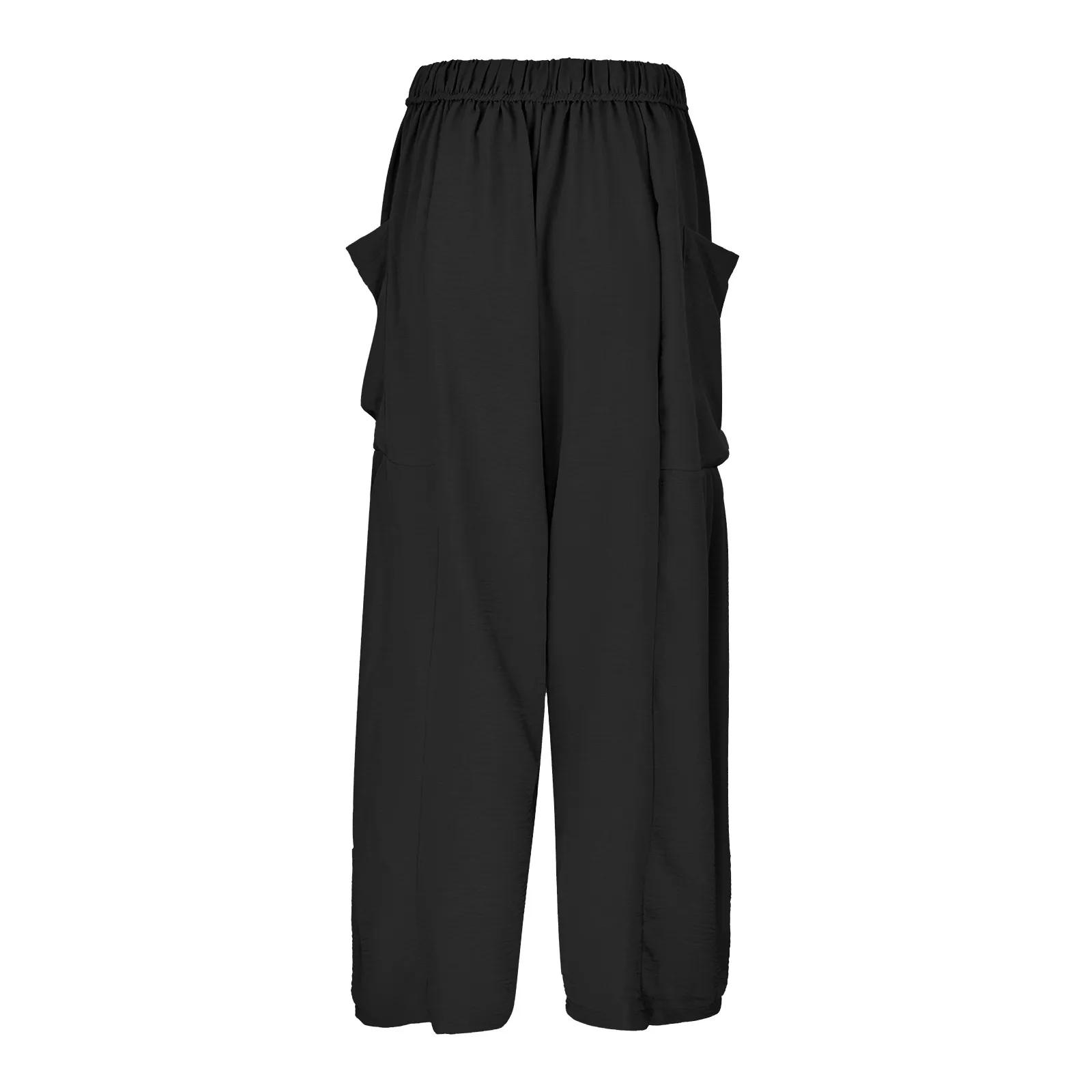 Frauen lose Baumwoll Leinen Mischhose mit Taschen 2024 Sommer hohe Taille Kordel zug Baggy Hose weites Bein gerade lange Hose