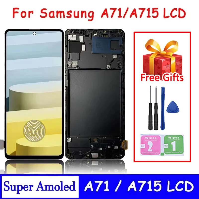 Super AMOLED para Samsung A71 A715 LCD con pantalla táctil de huellas dactilares para Samsung A715 A715F A715W A715X