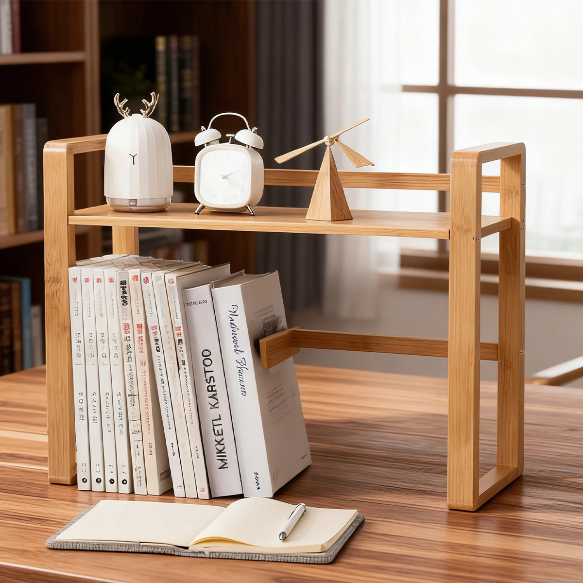 bamboo-expand-desk-shelf-2-tier-adjustable-space-saving-storage-for-books-mags-modern-movable-bookends