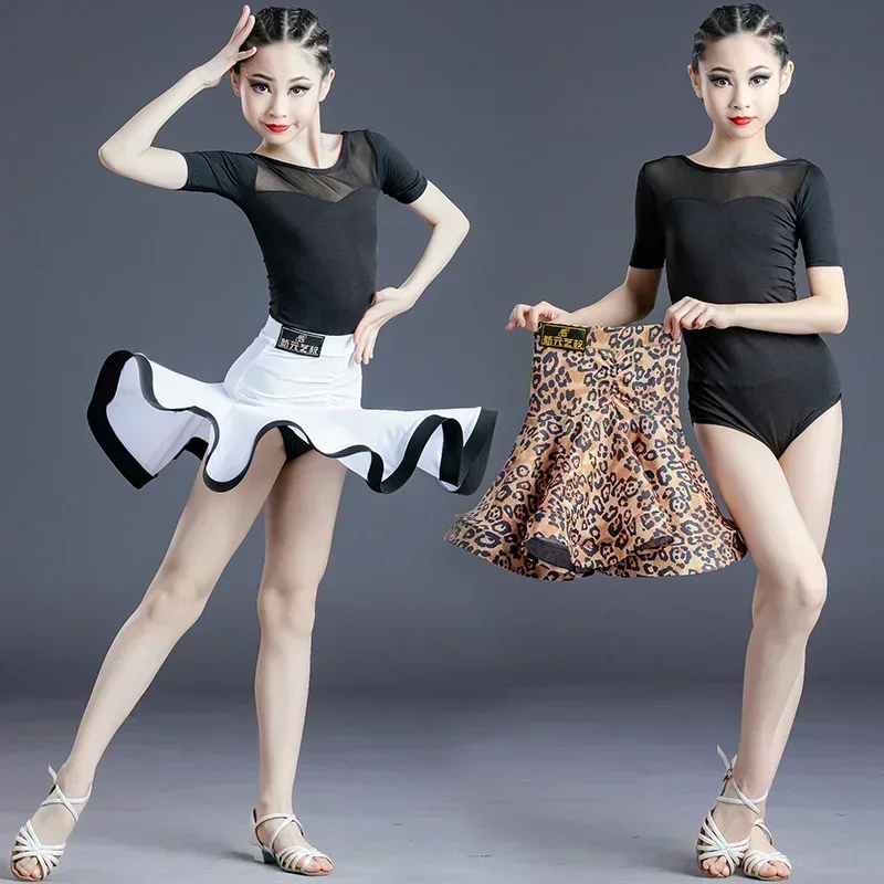 

New Children Latin Dance Dress for Girls Performance Clothing Professional Competition Clothes Split Leotards Skirts Suit Summer