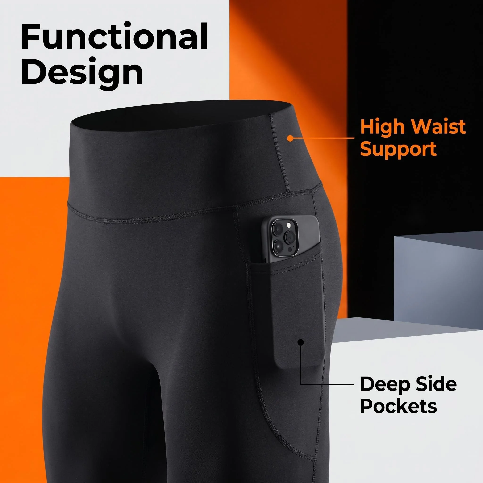 Men's High Waist Compression Workout Pants Quick Dry Breathable Running Gym Tights with Side Pockets