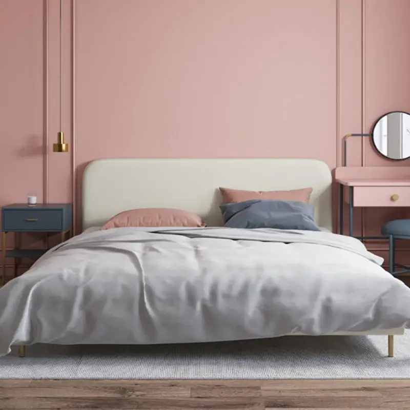 

Solid Wood Beige Double Bed Design Minimalist Modern Storage Double Bed Pliable Japanese White Cama Queen Size Furniture Home