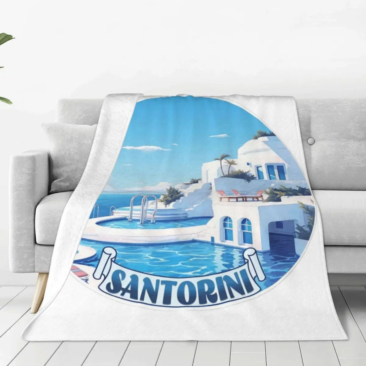 Santorini,Greec Blankets Fleece Lightweight Sofa Throw Blankets For Home Bedroom Outdoor Throws Bedspread Quilt