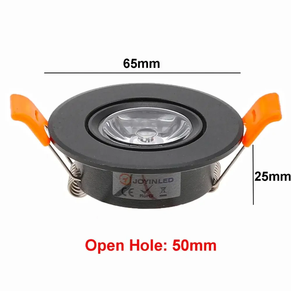 JOYINLED Pack of 6 3W Dimmable LED Downlights, Aluminum Recessed Ceiling Spot Lights with Driver for 50mm Hole, AC90-260V/DC12V