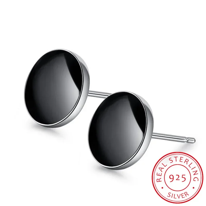 

Fashion 925 Sterling Sliver Black Vinyl Spot Stud Earrings For Men and Women Brincos De Prata Silver 925 Jewelry Party Gift