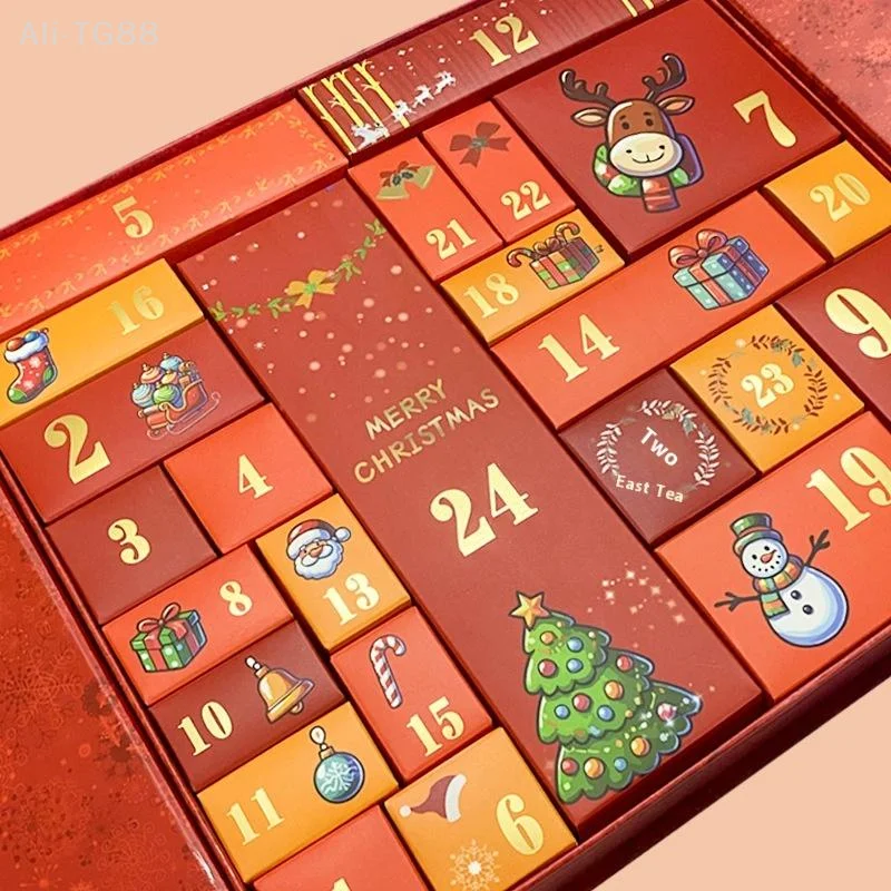 Kalendarz Adwentowy z Nadrukiem Świętego Mikołaja na 24 Dni - Puste Pudełka do Zabawy i Przechowywania Prezentów na Święta Bożego Narodzenia