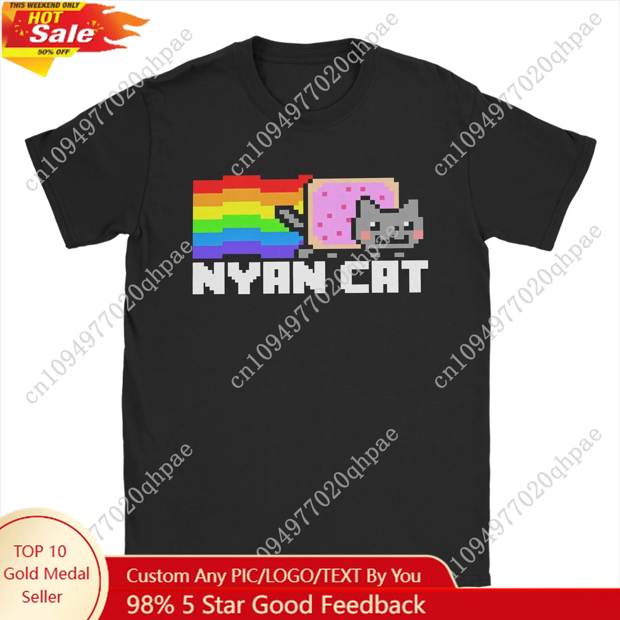 

Men's T-Shirt Nyan-Cats Rainbow Game Novelty Pure Cotton Tee Shirt Short Sleeve Funny Internet Meme T Shirts Crewneck merch Gift