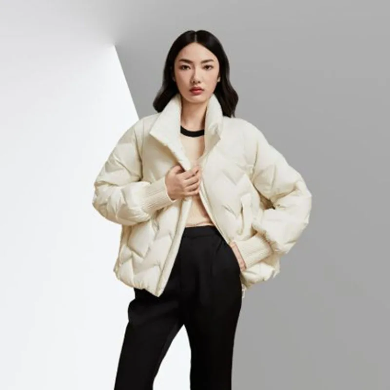 Chaqueta de plumón de pato blanco cálido para mujer, chaqueta de plumón corta de alta calidad para ocio, versión coreana, H503, 2025