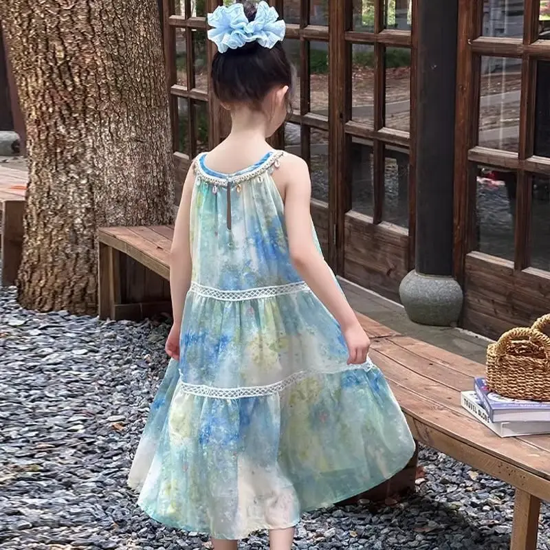 Dress for Girls Yellow O-Neck Fly-Sleeve Tulle Bowknot 8-12 Years Summer Elegant Sweet Style Princess Dress Kids Clothing 6T