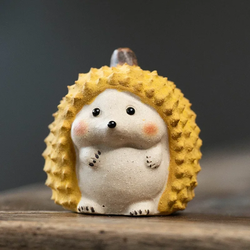 Handmade Yixing Zisha Durian Hedgehog Cat Tea Pet Cute Figurine Teapot Animal Decor Tea Set Accessory Gift Box