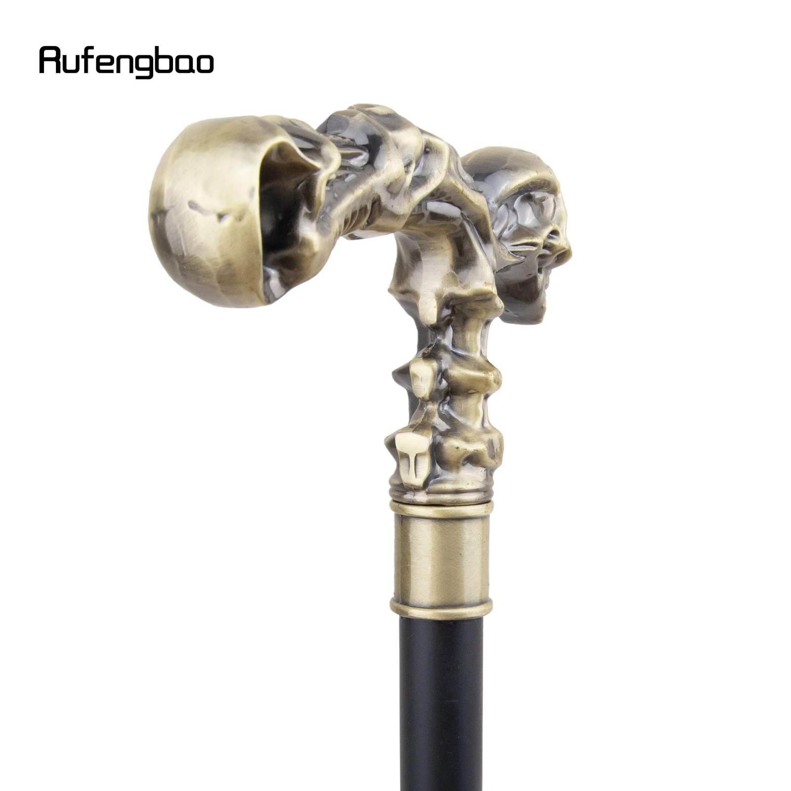 Coppery Skull Single Joint Walking Stick with Hidden Plate Self Defense Fashion Cane Plate Cosplay Crosier Stick 93cm