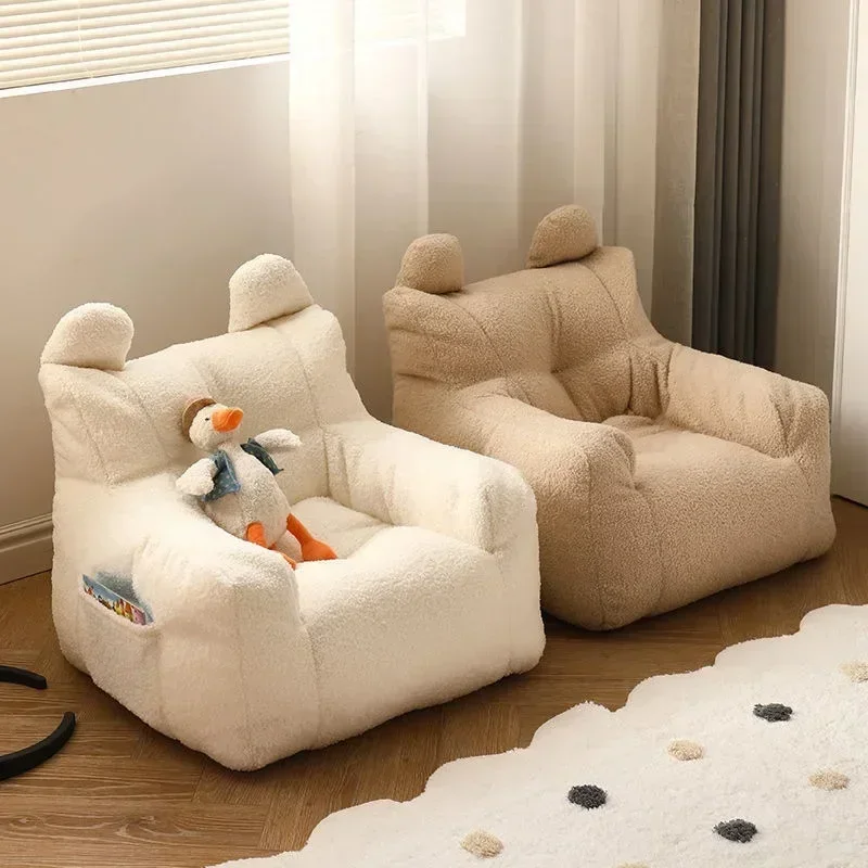 Cute Small Sofa Chair Children's Sofa Baby Reading Lazy Sofa Cotton Removable and Washable and Linen Lamb's Wool Fabric