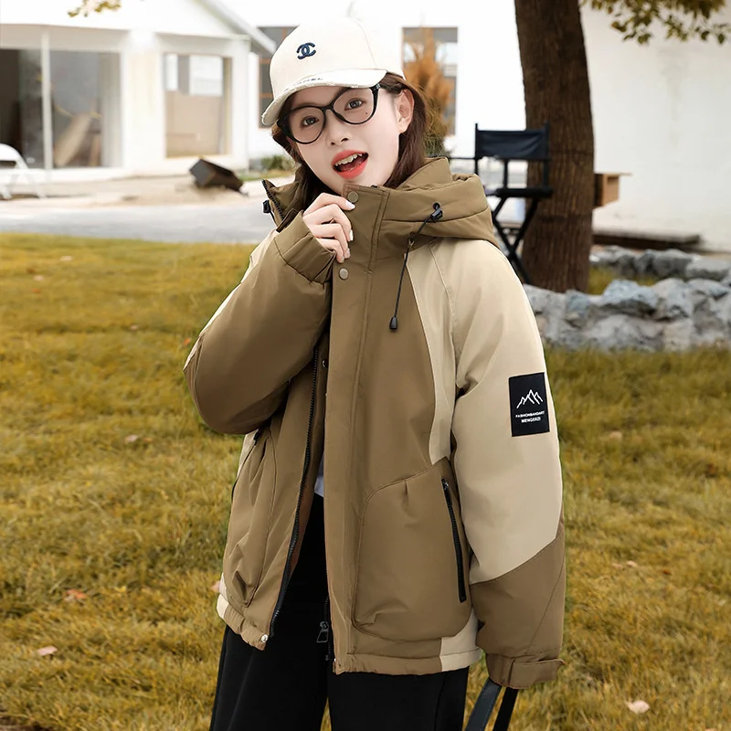 

Зимние спортивные парки на открытом воздухе, мужские и женские куртки на хлопковой подкладке, ветрозащитные теплые пальто, лоскутная цветная верхняя одежда с капюшоном