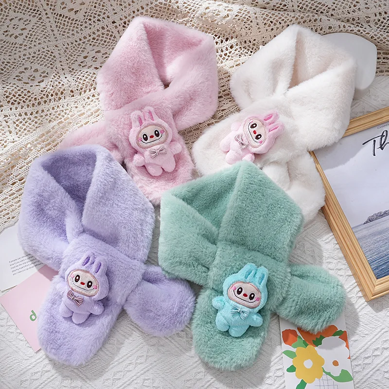 

LABUBU children's scarf winter cute plush parent-child cute thickened cloth cloth imitation rabbit hair baby scarf