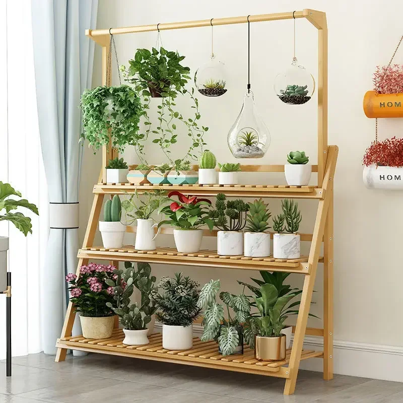 Solid Wood Flower Shelf Indoor Hall Floor Type Chlorophytum Comosum Balcony Wall Mounted Rosette Pot Rack