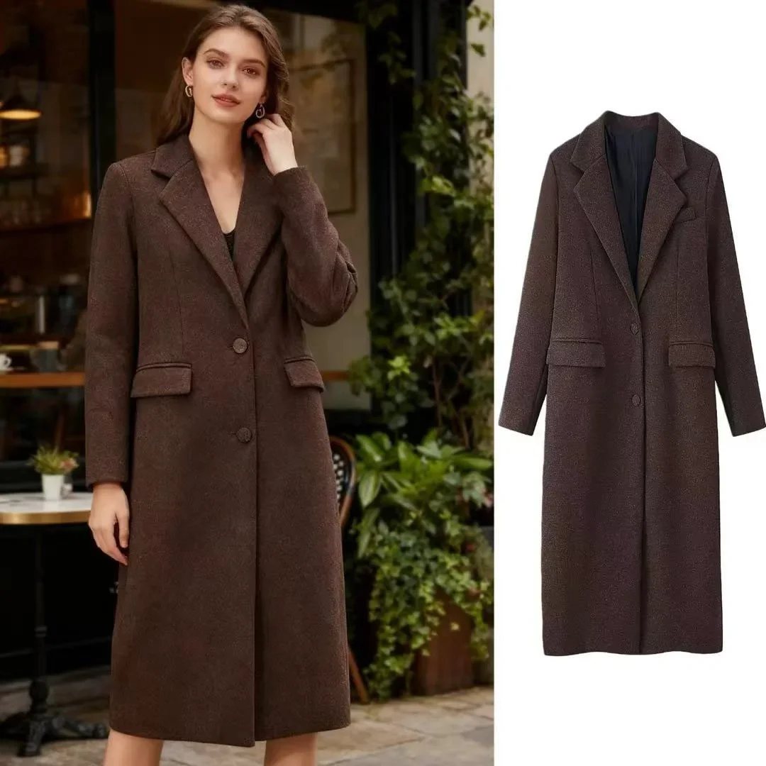 

WINTER Oversized Wool Overcoat Women Elegant Lapel Single-breasted Blend Coat Long Sleeve Office Lady Commute Street Outerwear
