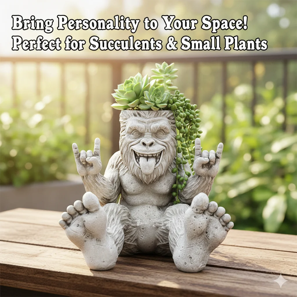 

Bigfoots Rebellion Planter Funny Resin Sasquatch Flower Pot Rock Gesture Tongue Out Indoor Outdoor Garden Desktop Decor Gift