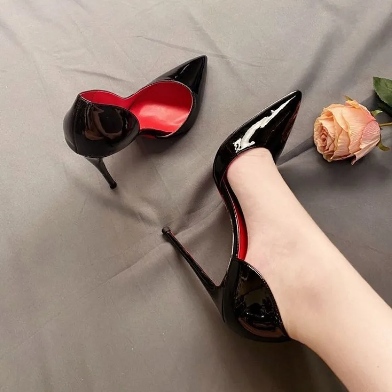 

Classic Black Red High Heels Shoes Woman Pumps 12cm Tacones Pointed Toe Stilettos Sexy Deep Cleavage Wedding