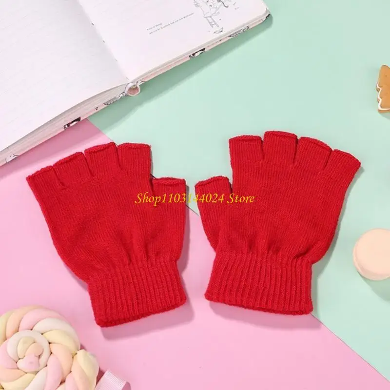 

N5KE 6 Pairs Unisex Half Finger Gloves Winter Stretchy Knit Mutlicolor Fingerless Gloves Short Hand Warmer with Thumb Hole