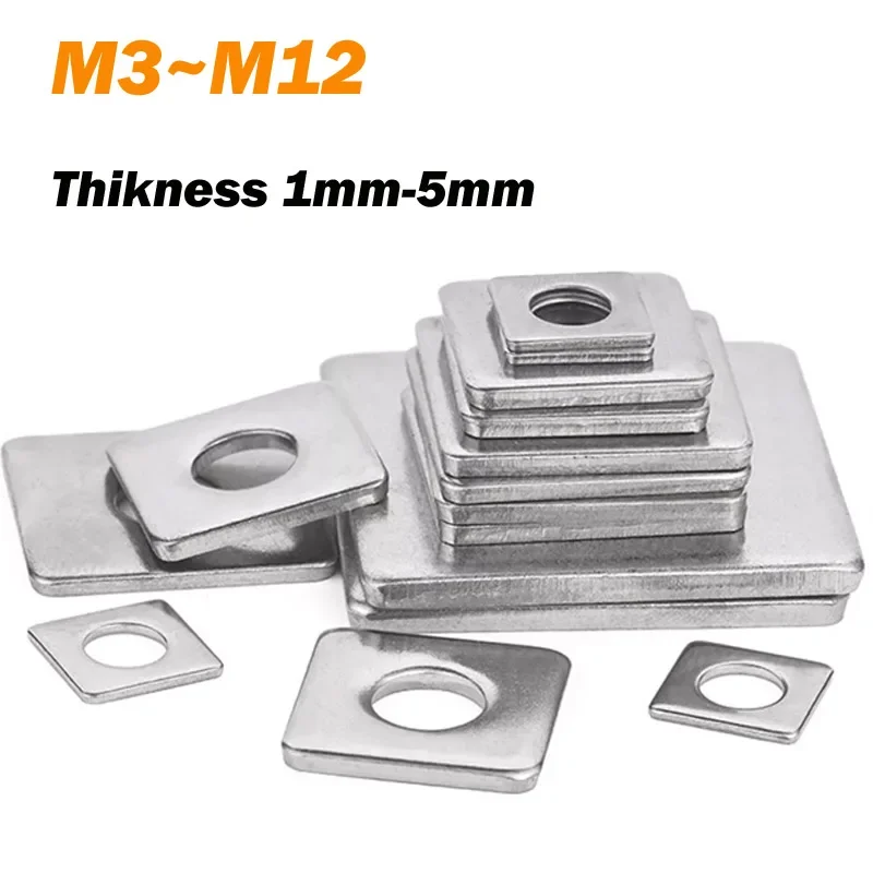 Квадратные шайбы M3 M4 M5 M6 M8 ~ M12 Толщина 1–5 мм Нержавеющая сталь 304 Квадратная пластинчатая шайба Плоская прокладка Прокладка Квадратные шайбы