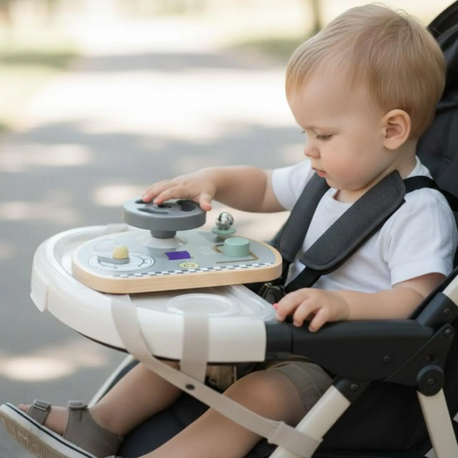 

Wooden Steering Wheel Toy Child-Centered Inspired Car Dashboard Busy Board Baby Carriage Steering Wheel Toy for Young Children