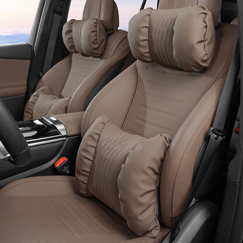 Luxury Car Headrest Neck Pillow Pu Memory Cotton Comfort Cushion Waist Pillow For BMW Audi Benz Tesla Universal Car Accessories view 4