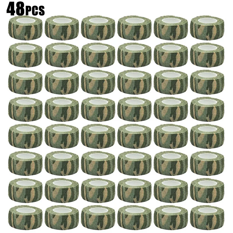 1-48pcs Forest Camouflage Elastic Wrap With Hunting Camouflage Plastic Self-Adhesive Sports Knee Pads And Finger Sports Bandages