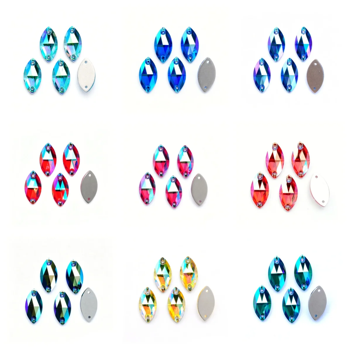 YANRUO 3223 Navette Flatback Charms zum Basteln, DIY, plattiert, AB-Strass-Kristalle, zum Aufnähen, für Handarbeiten, Applikationen, Jacken